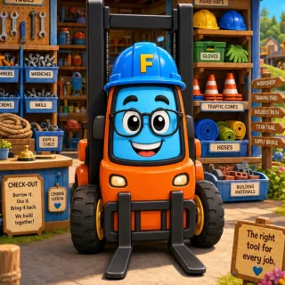 Frank the orange forklift at Frank's Depot