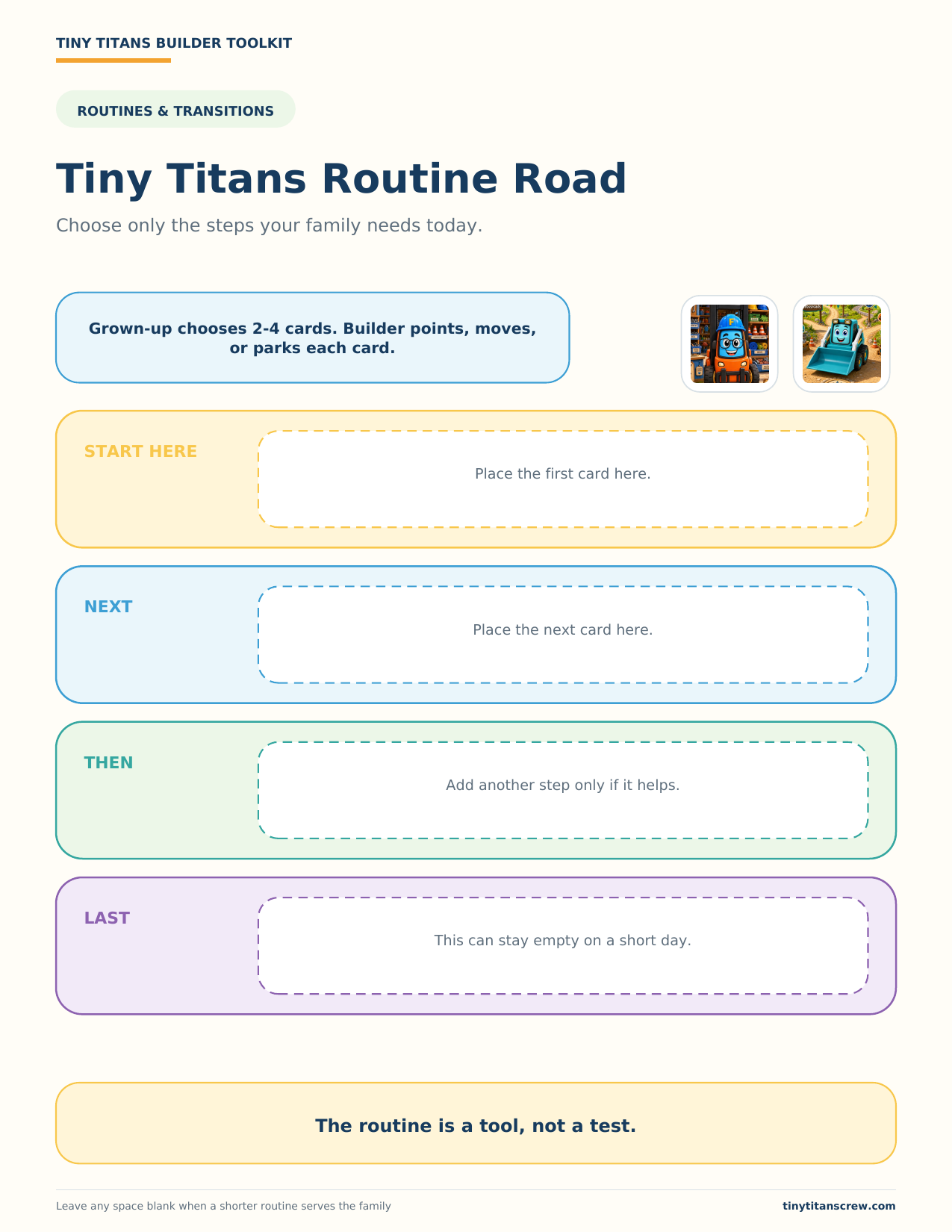 Preview of Tiny Titans Routine Road with four flexible routine steps