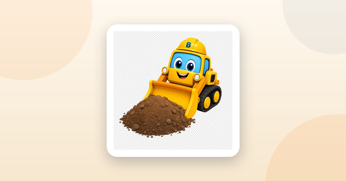 Benny the bulldozer from Tiny Titans on a warm cream background
