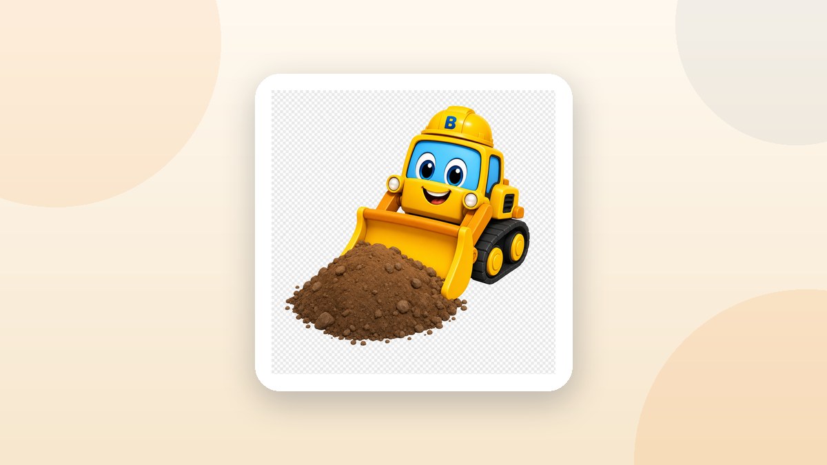 Benny the bulldozer from Tiny Titans on a warm cream background, ready to help little builders calm down