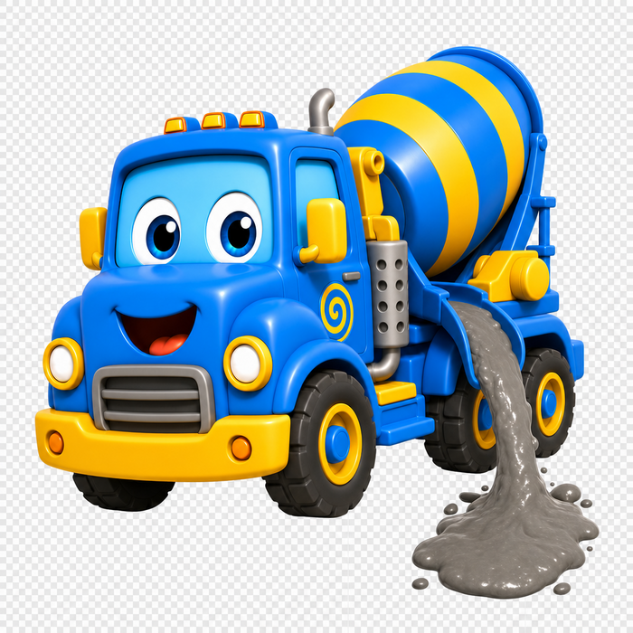 Max the blue cement mixer pouring fresh concrete